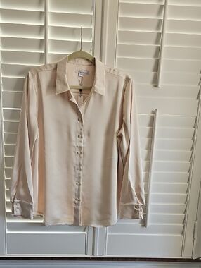 Chico's Cream Button-Down Silk-Blend Shirt - Sized L